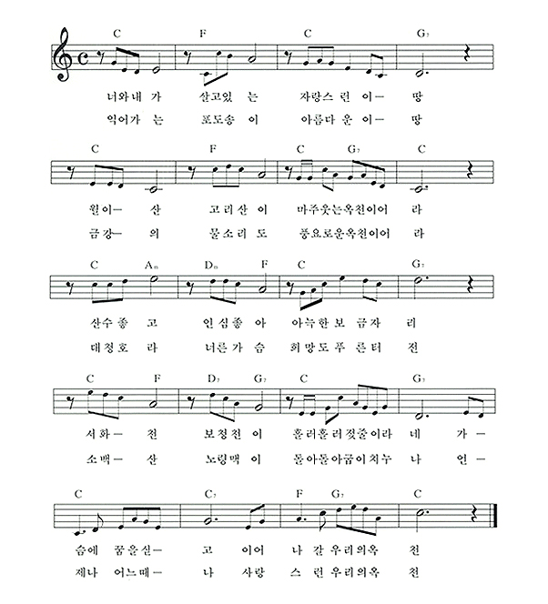 옥천찬가 악보, 가사는 하단 참조